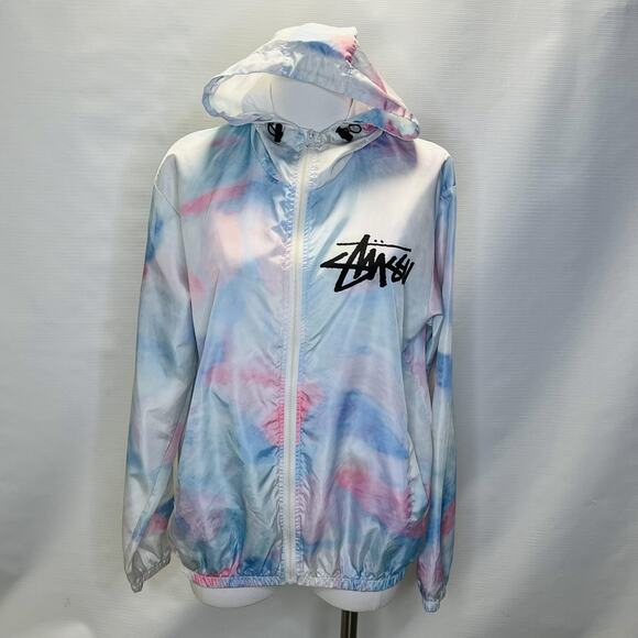 Stussy Jacket Womens Large Multicolor Tie Dye Hooded Windbreaker LA Paris - Picture 3 of 9